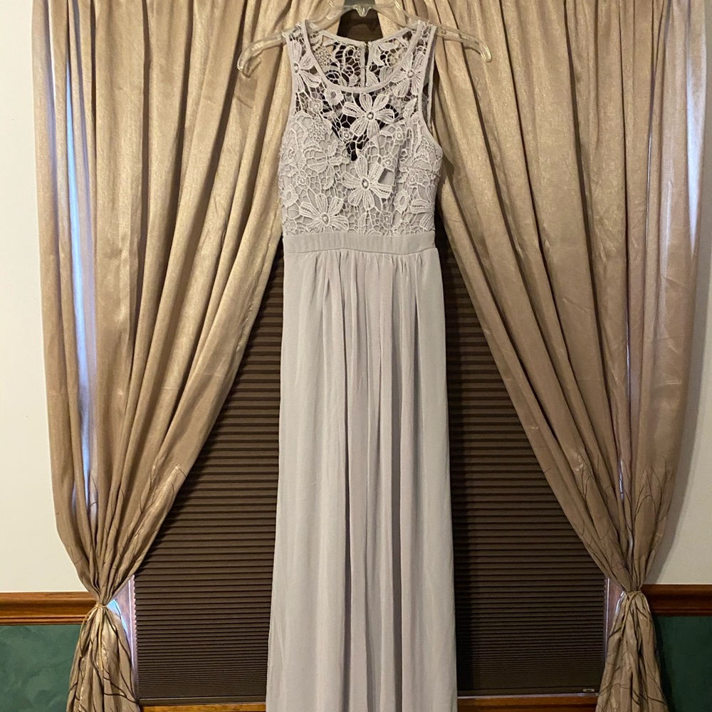 Lulu’s Exclusive So Far Gown Grey Lace Maxi Dress